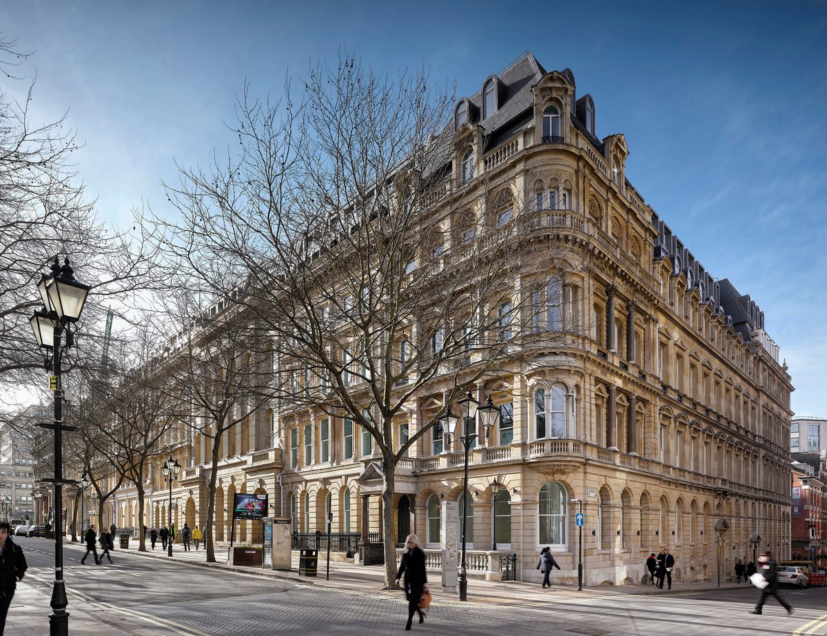 The ornate Victorian exterior of the preserved, redeveloped office at 55 Colmore Row.