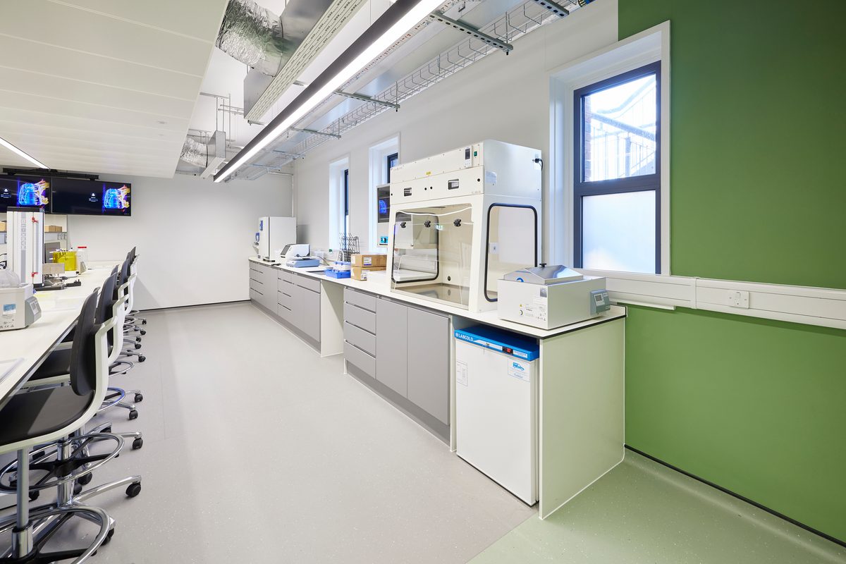 The specialist areas inside the new laboratory space with light coming through the windows.