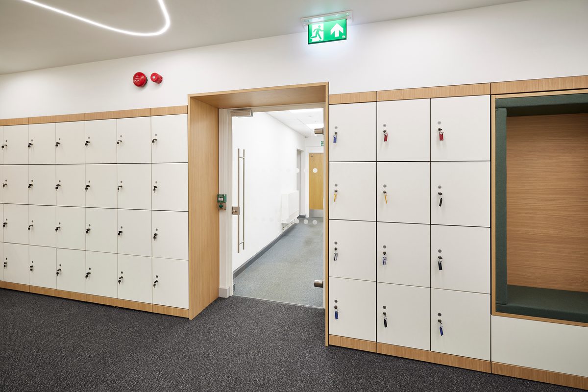 Several rows of lockers for staff and students in the new laboratory space.