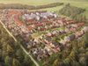 An aerial visualisation showing the scale of Beaufort Park masterplan and its rural surroundings.