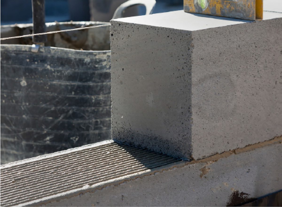 A detail shot of a breeze block wall and mortar, of one of the houses under construction within the Cameron Close residential development.