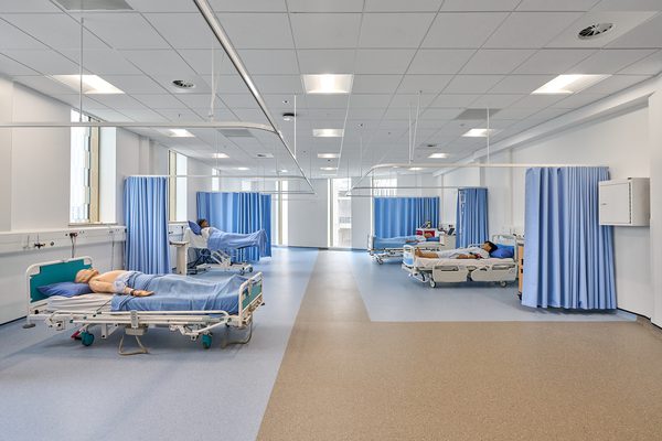 Interior acute ward for simulation-based learning in the Daphne Steele Building.