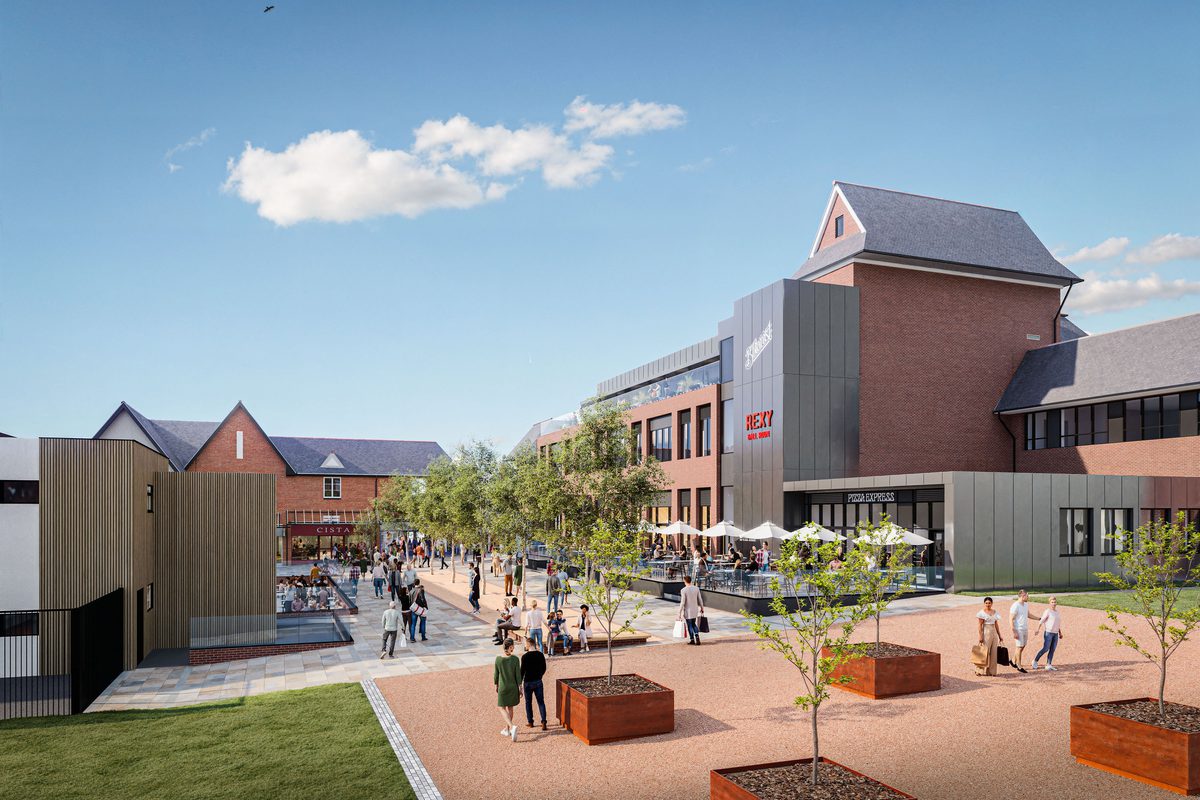 Visualisation of the repurposed Debenhams building in Lichfield with active ground floor and public realm.