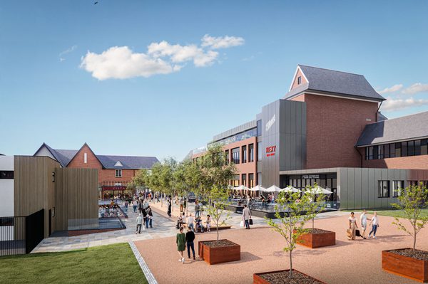 Visualisation of the repurposed Debenhams building in Lichfield with active ground floor and public realm.