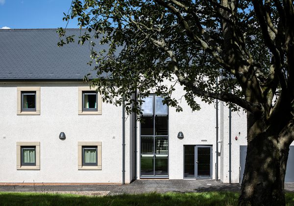 The white facade of Dreghorn Barracks army accommodation.