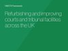 White text on a green background reading HMCTS framework, Refurbishing and improving courts and tribunal facilities across the UK.