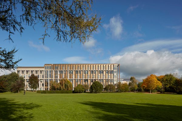 Faculty of Engineering and Architecture showing distinctive bronze aluminium cladding surrounded by parkland.