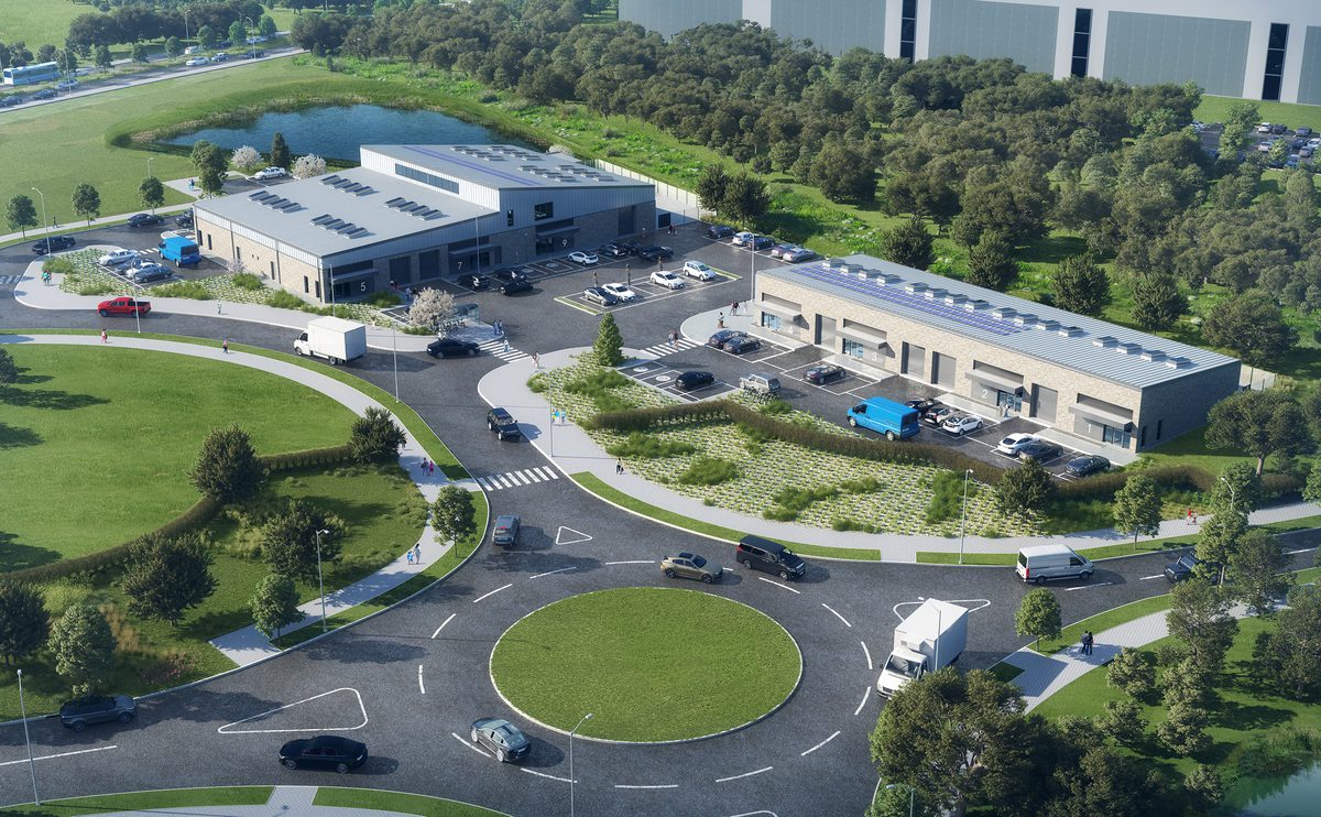 An aerial visualisation of Fife Interchange showing the large scale of the development.