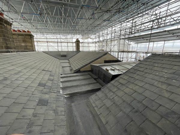 A view of the roof covered with roof tiles, of the George Hotel after repair works were carried out.