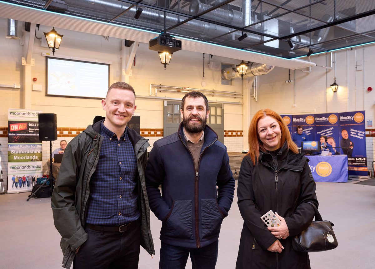 Regional director Jamie Wildgoose and Sevasti Ploumi at the opening ceremony event at Leek and Trestle indoor market.