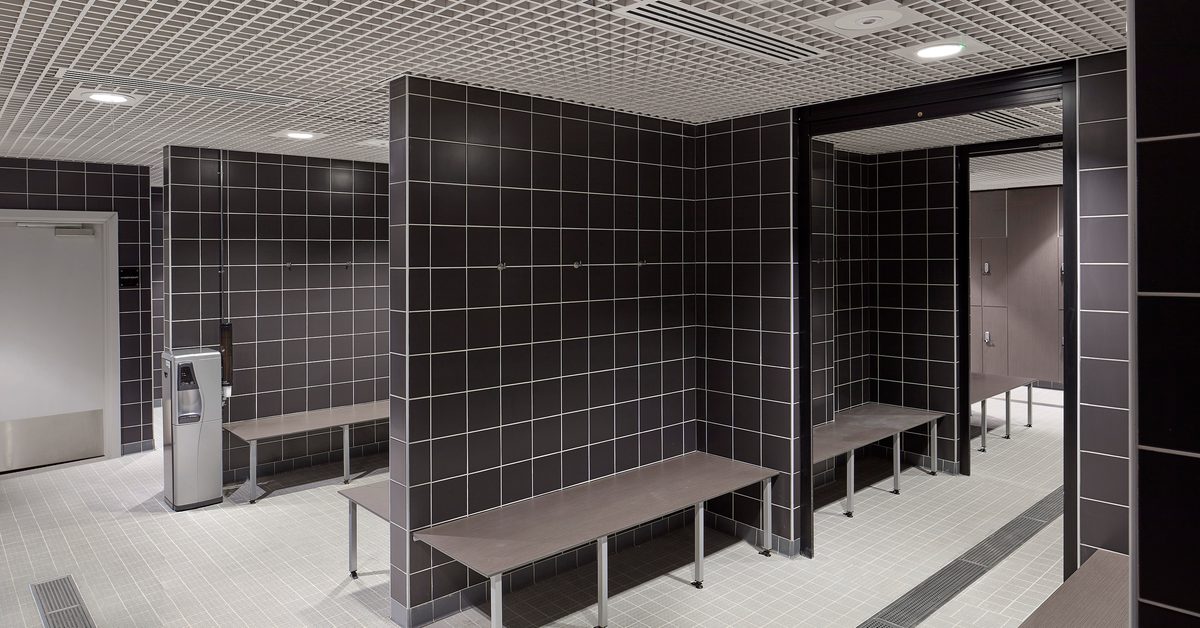 An interior changing room within the Manchester Institute of Health and Performance.