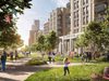 An exterior visualisation showing the community enjoying the green, communal spaces in front of the residential block which make up Quayside Quarter.