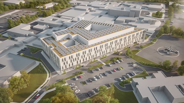A visualisation of the Shrewsbury and Telford Hospital transformation project from above, showing the scale of the scheme.