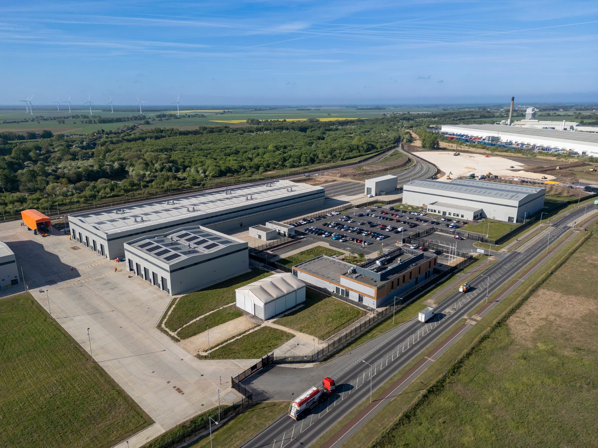 An aerial shot of Siemens Mobility Train Manufacturing Facility and Siemens Mobility Traction Drives UK and Ireland Facility.