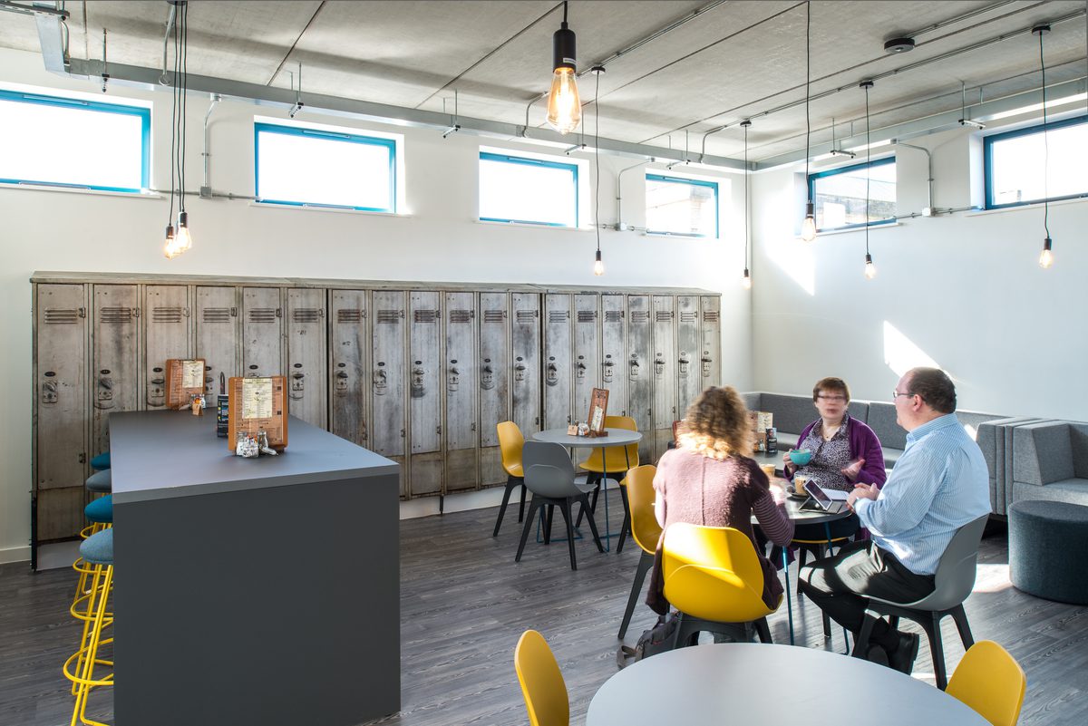 The cafe space at the refurbished grade 2 listed sovereign design house.