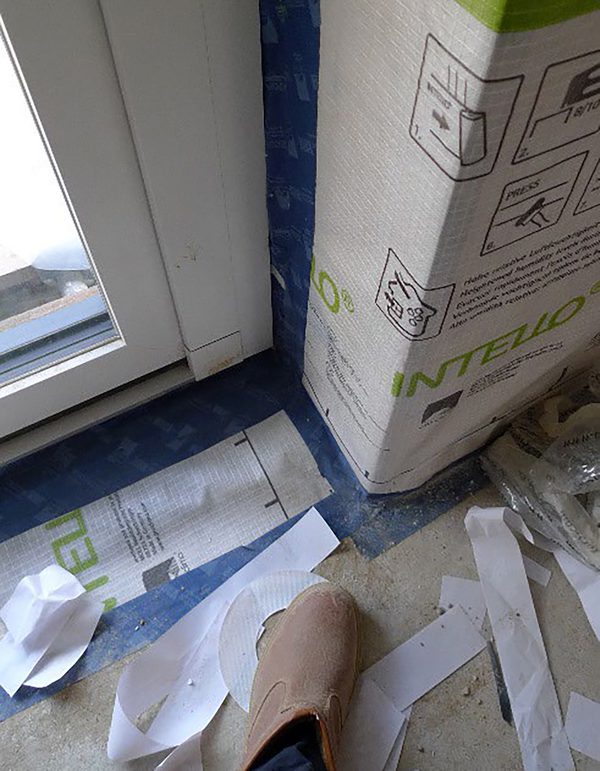 A construction shot, detailing the internal joins and insulating material, between the floor and ceiling, used in the housing within the residential development at the Pheasantry.