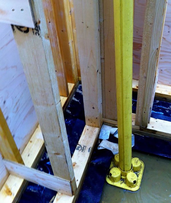 A construction shot, detailing the internal prefabricated timber frame, used in the housing within the residential development at the Pheasantry.