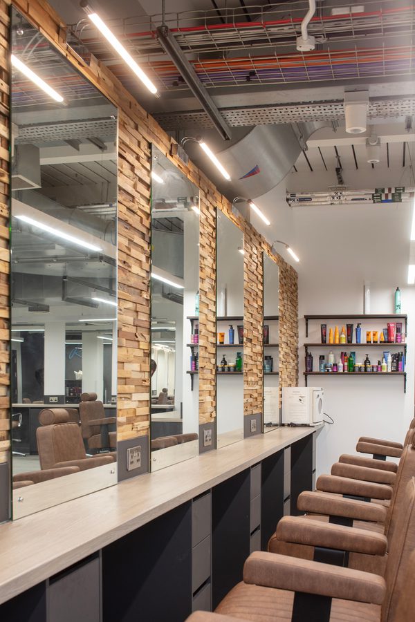 The barbering stations which mirror actual salons inside the newly refurbished Sheffield College City Campus.