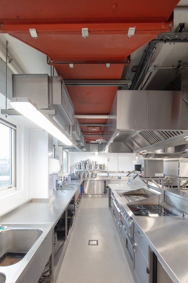 A portrait shot of the practical catering space which supports simulated learning inside the Sheffield College's City Campus.