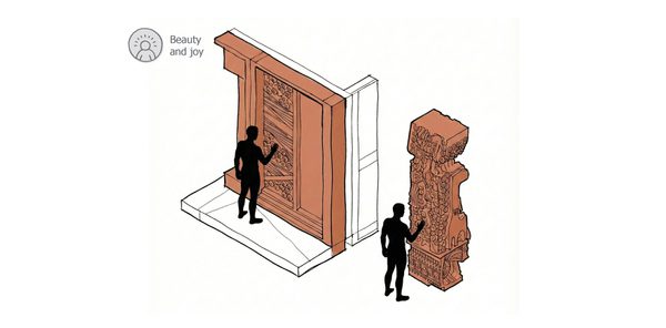 A sketch diagram of the tactile wall used at Thrive representing the beauty and joy principle of trauma-informed design.