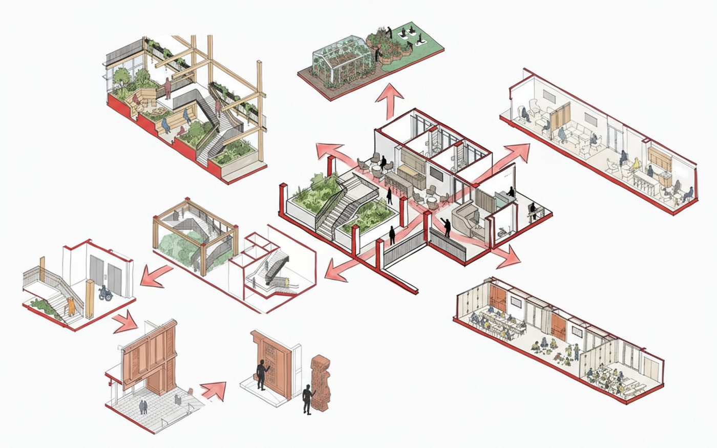 AHR University Thrive Health and Wellbeing Centre Architecture Context Sketch Header