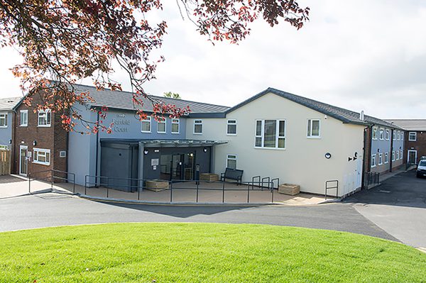 The front exterior entrance of Farfield Court, one of the Independent Living Schemes in Vico Homes' property portfolio.