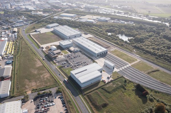 An aerial visualisation of Siemens Mobility Train Manufacturing Facility showing the large scale of the development.
